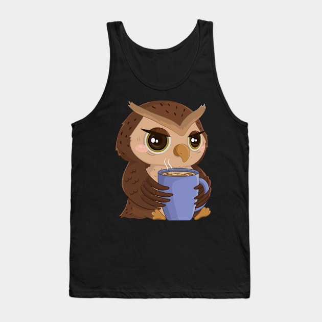 Cute Coffee Owl Tank Top by HamilcArt